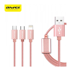 3 Σε 1 Καλώδιο Awei CL-970 Σε Lightning / Type-C / Micro Usb 1.2m – Ροζ