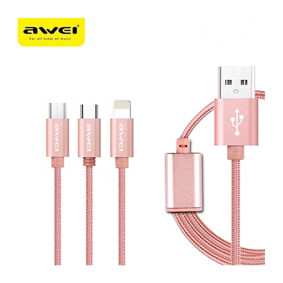 3 Σε 1 Καλώδιο Awei CL-970 Σε Lightning / Type-C / Micro Usb 1.2m – Ροζ 3 Σε 1 Καλώδιο Awei CL-970 Σε Lightning / Type-C / Micro Usb 1.2m – Ροζ