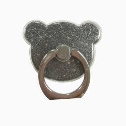 Teddy Bear Ring Stand Holder 360 Degree Rotation with Glitter - Μαύρο