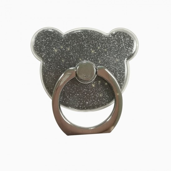 Teddy Bear Ring Stand Holder 360 Degree Rotation with Glitter - Μαύρο