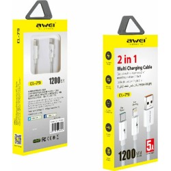 Awei Regular USB to Lightning / Type-C Cable Λευκό 1.2m (CL-79)