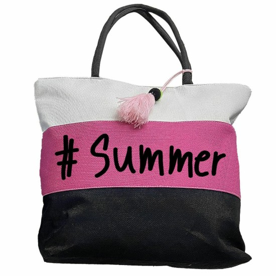 ΤΣΑΝΤΑ ΠΑΡΑΛΙΑΣ ΤΡΙΧΡΩΜΗ 44x36x10cm SUMMERtiempo 622549 Φούξια