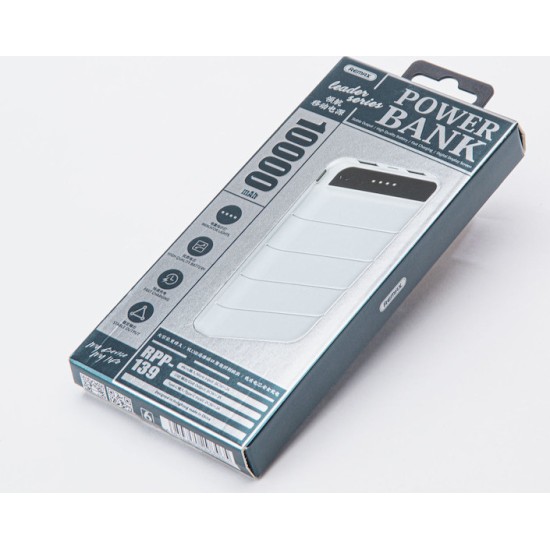 Remax RPP-139 Power Bank 10000mAh με 2 Θύρες USB-A Λευκό