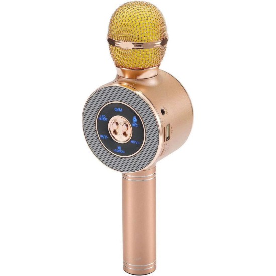 Ασύρματο Bluetooth Mικρόφωνο KARAOKE Hχείο Mp3 Player WSTER - Disco Light Microphone WS-668 Rose Gold