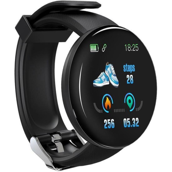 D18 Smartwatch με Παλμογράφο (Μαύρο)