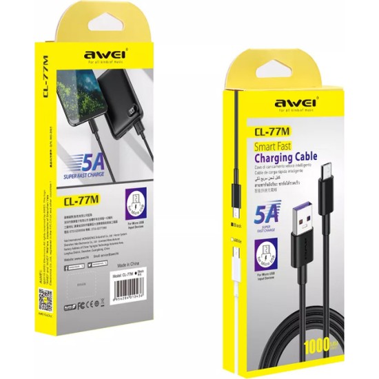 Awei Regular USB 2.0 to micro USB Cable Μαύρο 1m (CL-77M)