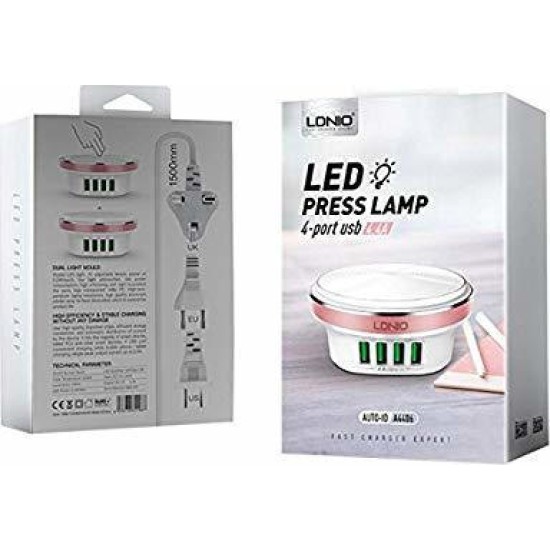 Led Λάμπα-Διακόπτης με 4 θύρες USB 4.4Α (AUTO-ID) LDNIO A4406 Led Λάμπα-Διακόπτης με 4 θύρες USB 4.4Α (AUTO-ID) LDNIO A4406