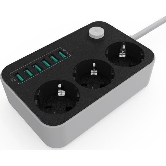 Πολύπριζο με 6 Θύρες USB 3.4A & 3 Πρίζες Fineblue F-I900