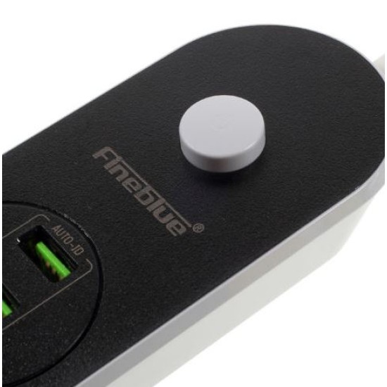 Πολύπριζο Ασφαλείας με 3 USB και 3 Πρίζες Fineblue