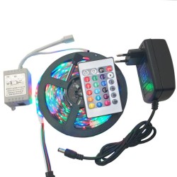 Αδιάβροχη Αυτοκόλλητη Ταινία LED / 3528 SMD / 5m Με Χειριστήριο Και Τροφοδοτικό 12V/3A