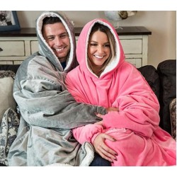 Κουβέρτα Fleece Βελούδινη Με Μανίκια Και Κουκούλα Ultra Plush Huggle Hoodie 70x90εκ Ροζ