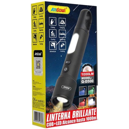 Andowl Φακός LED με Μέγιστη Φωτεινότητα 1000lm Qd500