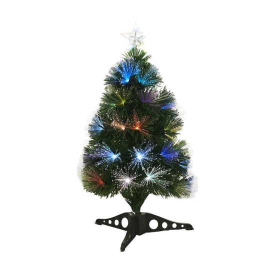 Χριστουγεννιάτικο Δέντρο Πράσινο 60εκ με Πλαστική Βάση και Φωτισμό Οπτικών Ινών