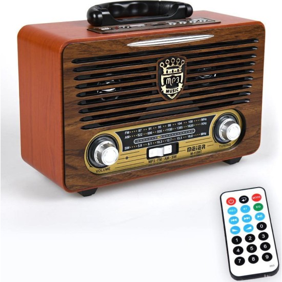 MEIER RETRO ΦΟΡΗΤΌ ΕΠΑΝΑΦΟΡΤΙΖΌΜΕΝΟ ΡΑΔΙΌΦΩΝΟ USB/SD MP3 PLAYER M-115BT Καφέ