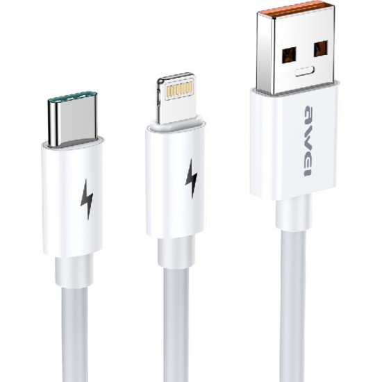 Awei Regular USB to Lightning / Type-C Cable Λευκό 1.2m (CL-79)