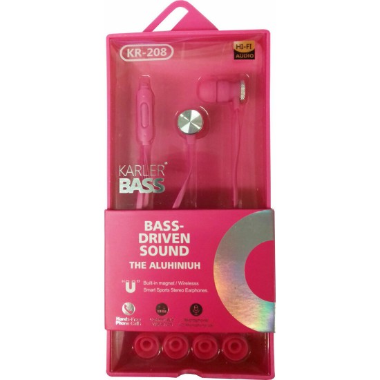In-ear Handsfree με Βύσμα 3.5mm Karler Bass KR208 (Φούξια)