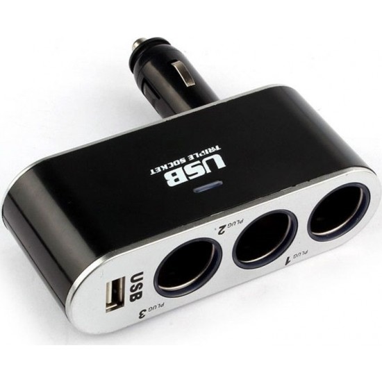 Andowl Φορτιστής Αυτοκινήτου Μαύρος με Θύρες: 1xUSB 3xΑναπτήρα