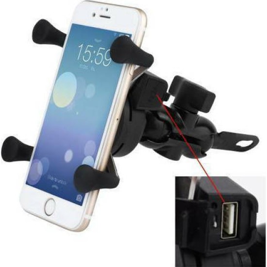 Μεταλλική Βάση Φόρτισης Μοτοσυκλέτας Spider με USB 2A Μεταλλική Βάση Φόρτισης Μοτοσυκλέτας Spider με USB 2A