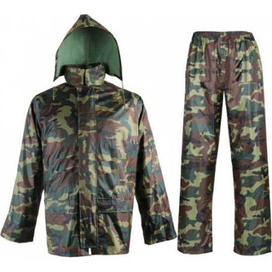 Αδιάβροχη Αντιανεμική Φόρμα Αντοχής Camouflage για την Μηχανή, Κυνήγι ή Αγροτικές Δουλειές One Size 14936
