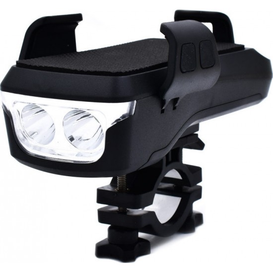 CK-2020 Εμπρόσθιο Φώς Ποδηλάτου LED 550LM, Κόρνα 130dB και Βάση Κινητού 4-6.3" Μαύρο CK-2020 Εμπρόσθιο Φώς Ποδηλάτου LED 550LM, Κόρνα 130dB και Βάση Κινητού 4-6.3 Μαύρο