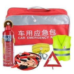 Πλήρες Κιτ Έκτακτης Ανάγκης Αυτοκινήτου με Πυροσβεστήρα Αφρού - Γιλέκο Ασφαλείας - Καλώδια Μπαταρίας - Iμάντα Ρυμούλκησης & Προειδοποιητικό Τρίγωνο