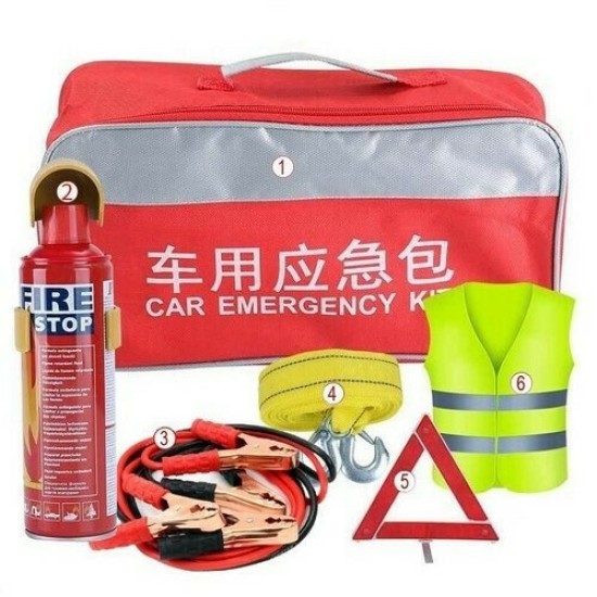 Πλήρες Κιτ Έκτακτης Ανάγκης Αυτοκινήτου με Πυροσβεστήρα Αφρού - Γιλέκο Ασφαλείας - Καλώδια Μπαταρίας - Iμάντα Ρυμούλκησης & Προειδοποιητικό Τρίγωνο