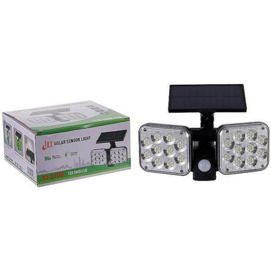 Στεγανός Ηλιακός Προβολέας IP65 με Αισθητήρα Κίνησης και Αισθητήρα Φωτός Διπλός σε Μαύρο χρώμα JD-2108
