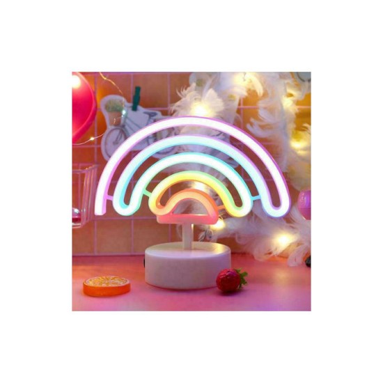 Ουράνιο Τόξο Επιτραπέζιο Διακοσμητικό Φωτιστικό με Φωτισμό RGB LED Μπαταρίας σε Λευκό Χρώμα