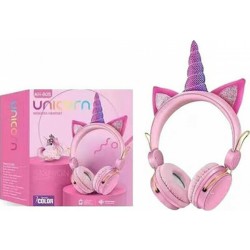AH805 Unicorn Ασύρματα/Ενσύρματα On Ear Παιδικά Ακουστικά Κίτρινα