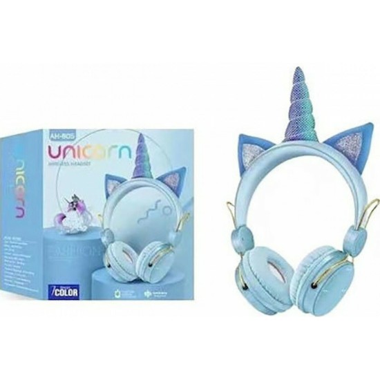 AH805 Unicorn Ασύρματα/Ενσύρματα On Ear Παιδικά Ακουστικά Κίτρινα