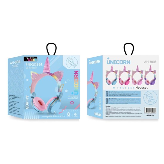 Unicorn AH-808 Ασύρματα Bluetooth On Ear Ακουστικά Μπλε