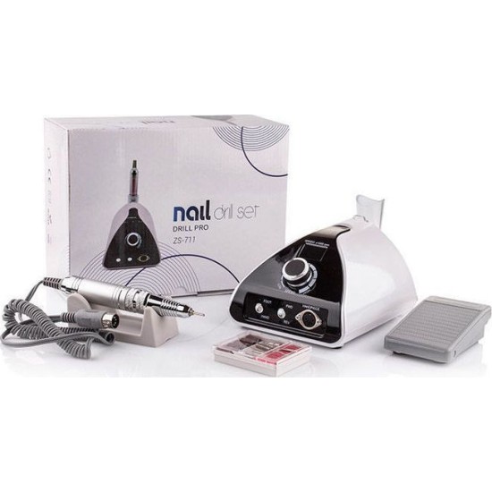 ZS-711 Τροχός Νυχιών Ρεύματος 35000rpm με Πεντάλ σε Λευκό Χρώμα 65W