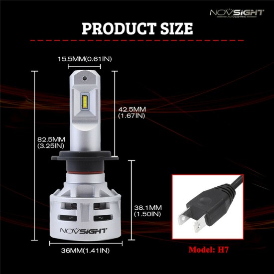NovSight Λάμπες Αυτοκινήτου H7 LED 6500K Ψυχρό Λευκό 12-24V 60W 2τμχ