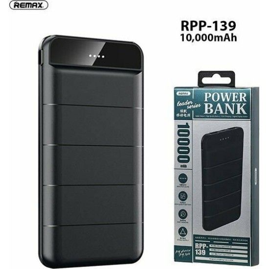 Remax RPP-139 Power Bank 10000mAh με 2 Θύρες USB-A Μαύρο
