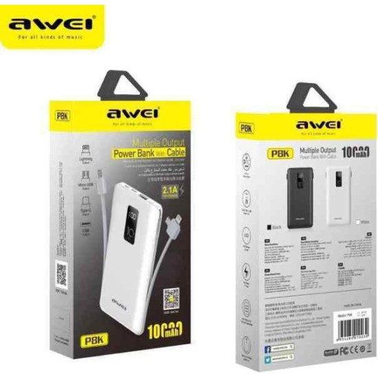 Awei P8K Power Bank 10000mAh με Θύρα USB-A Μαύρο