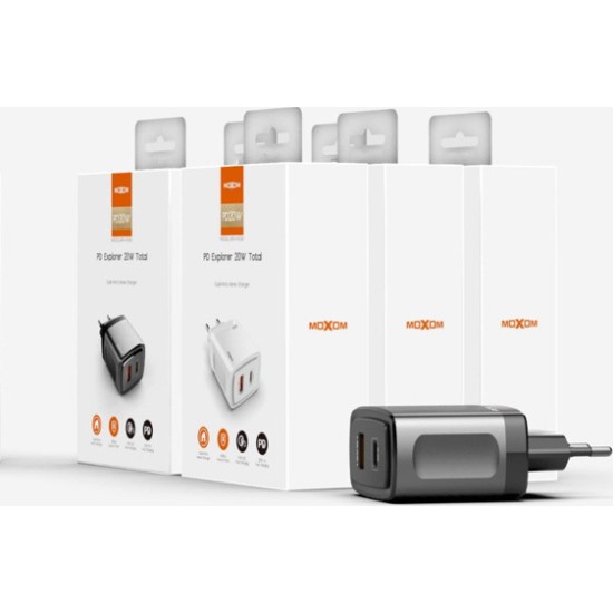 Moxom Φορτιστής Χωρίς Καλώδιο με Θύρα USB-A και Θύρα USB-C 18W Quick Charge 3.0 Λευκός (MX-HC66)