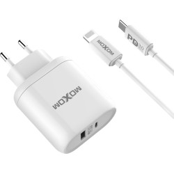 Moxom Φορτιστής με Θύρα USB-A και Θύρα USB-C και Καλώδιο Lightning 18W Quick Charge 3.0 Λευκός (PD-08)