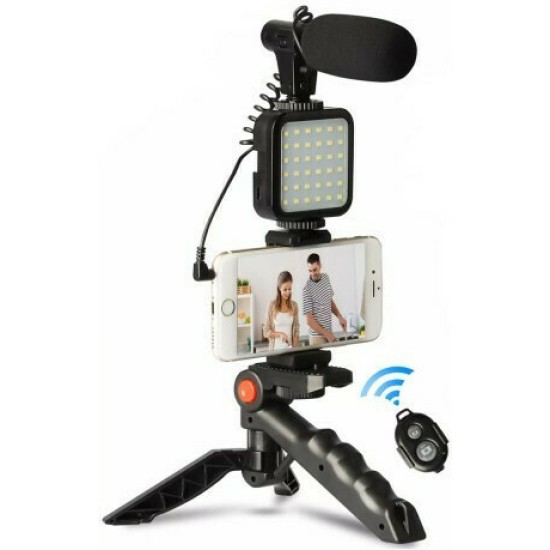 Live Streaming Set AY-49 Selfie Stick Τρίποδο Κινητού με Bluetooth Μαύρο