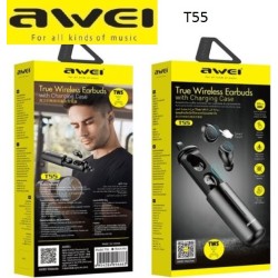 Awei T55 In-ear Bluetooth Handsfree Ακουστικά με Θήκη Φόρτισης Μαύρα