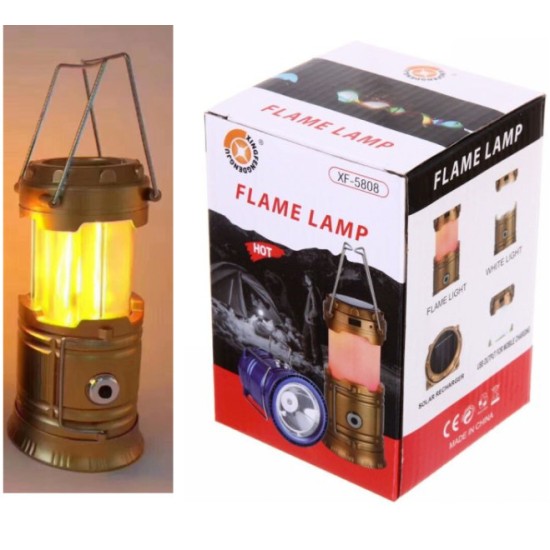 Φανάρι Led Ηλιακό με Φακό & Powerbank με Εφέ Φλόγας