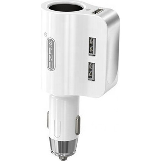 Ezra Φορτιστής Αυτοκινήτου Λευκός CR05 Συνολικής Έντασης 3.1A με Θύρες: 3xUSB 1xΑναπτήρα