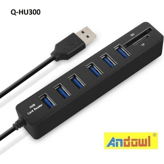 Andowl Q-HU300 USB 3.0 Hub 8 Θυρών με σύνδεση USB-A & Θύρα Φόρτισης (04003QHC50BK)