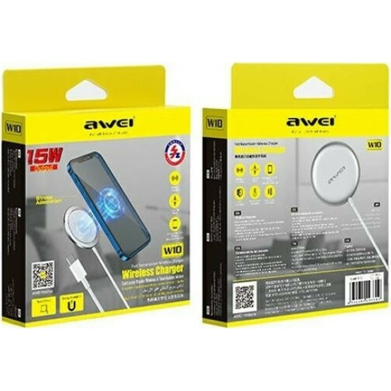 Awei Ασύρματος Φορτιστής (Qi Pad) 15W Λευκός (W10)