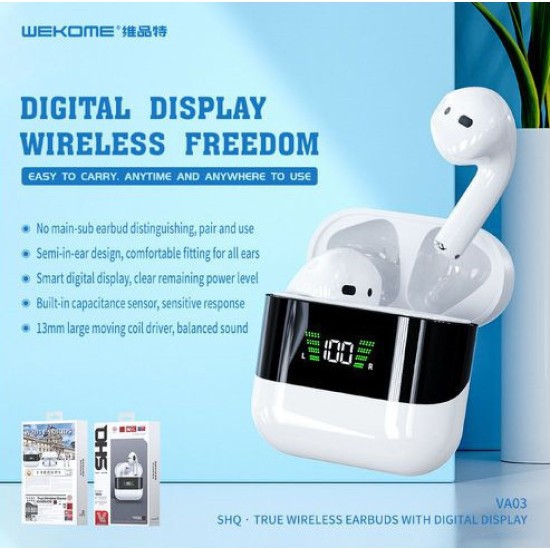 WK SHQ Series VA03 Earbud Bluetooth Handsfree Ακουστικά με Θήκη Φόρτισης Λευκά
