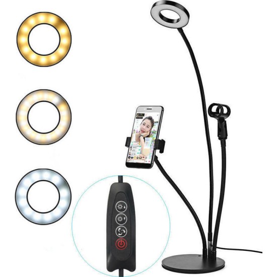 Ring Light RK25 9cm 2500-4500K με Επιτραπέζια Βάση Στήριξης και Βάση για Κινητό
