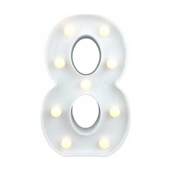 Διακοσμητικό Φωτιστικό LED Μπαταρίας Αριθμός 8 σε Λευκό Χρώμα