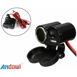Andowl Q-A47 Αδιάβροχος Φορτιστής Μοτοσυκλέτας με Θύρες: 1xUSB & 1xΑναπτήρα