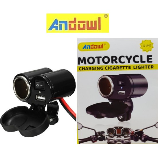 Andowl Q-A47 Αδιάβροχος Φορτιστής Μοτοσυκλέτας με Θύρες: 1xUSB & 1xΑναπτήρα Andowl Q-A47 Αδιάβροχος Φορτιστής Μοτοσυκλέτας με Θύρες: 1xUSB & 1xΑναπτήρα