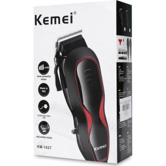 Kemei KM-1027 Επαγγελματική Κουρευτική Μηχανή Ρεύματος Black/Red