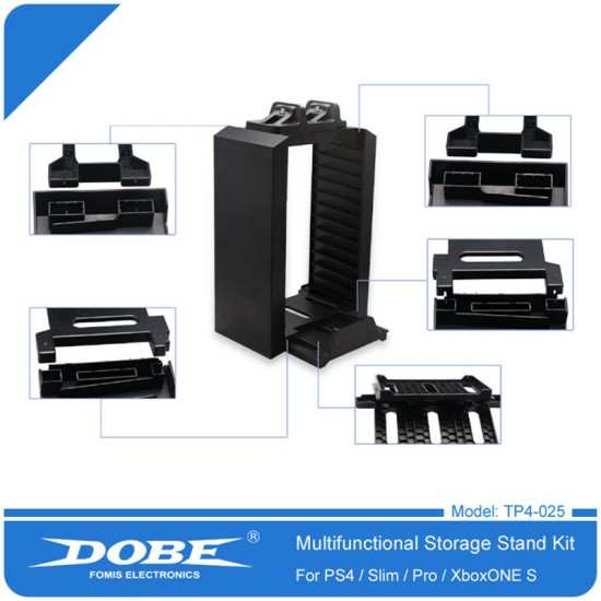 Dobe Tower Stand & Twin Charging Docking Station Βάση για Xbox One / PS4 / PS3 / Xbox 360 σε Μαύρο χρώμα